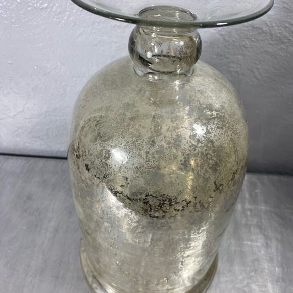 13” Silver Distressed Mercury-glass hurricane Candle Lamp - Picture 6 of 12